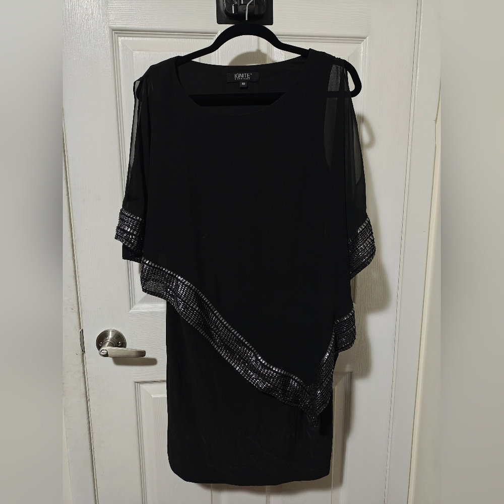 Black Asymmetrical Dress with Silver Accents